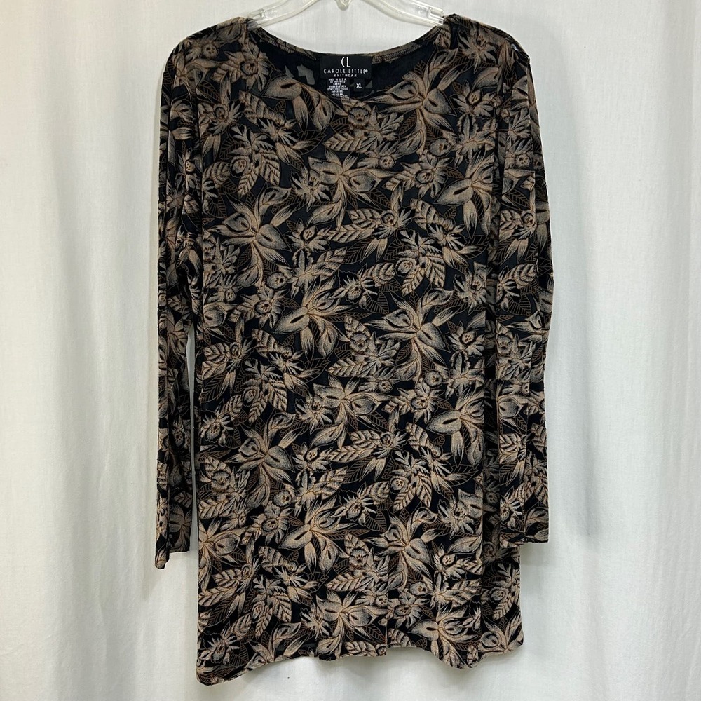 Carol Little Knitwear Vintage Floral Leaf Pattern Tunic Top‎ Size XL